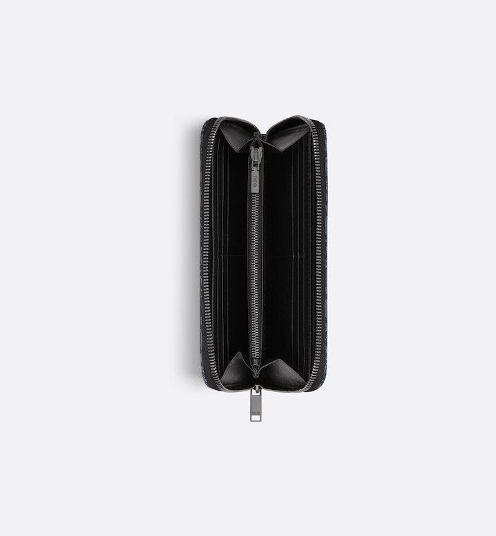 Zipped Long Wallet  Black Dior Oblique Jacquard