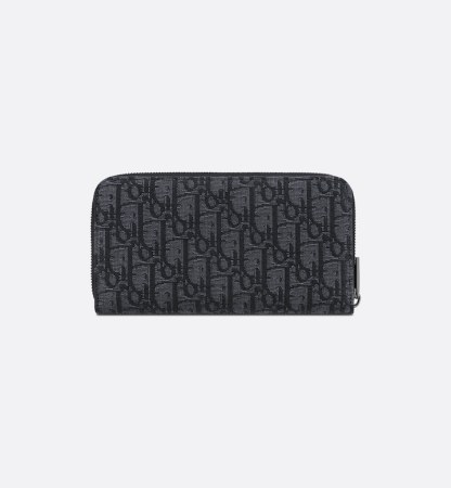 Zipped Long Wallet  Black Dior Oblique Jacquard