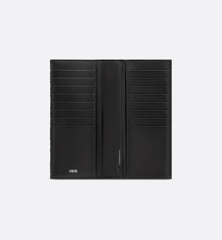 Vertical Long Wallet  Beige and Black Oblique Jacquard