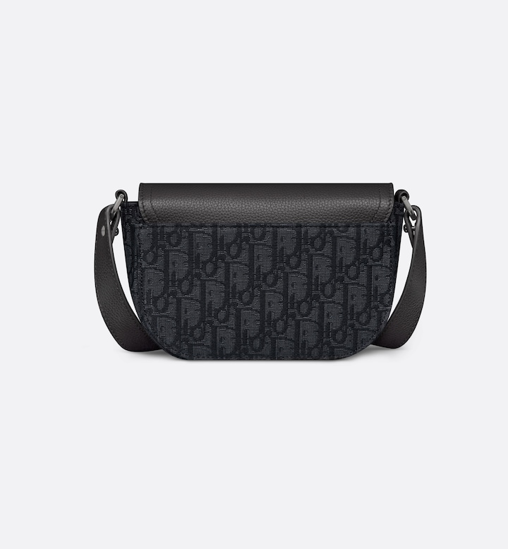 Mini Saddle Messenger Bag with Flap Black Oblique Jacquard and Black Grained Calfskin
