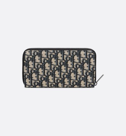 Zipped Long Wallet Beige and Black Oblique Jacquard