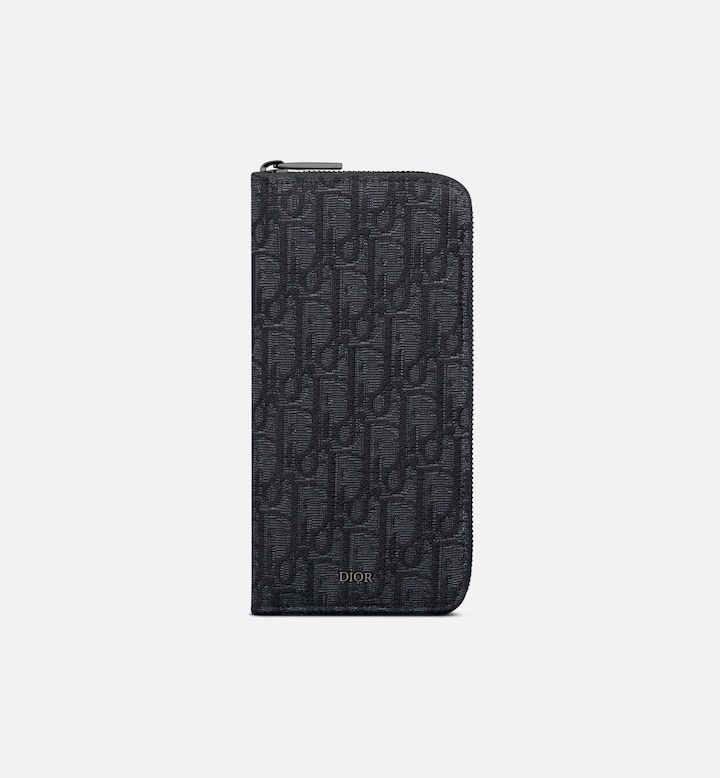 Vertical Long Zipped Wallet Black Oblique Jacquard