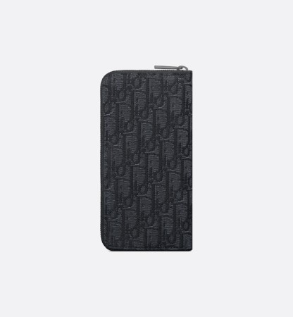 Vertical Long Zipped Wallet Black Oblique Jacquard