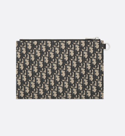 A5 Pouch Beige and Black Oblique Jacquard