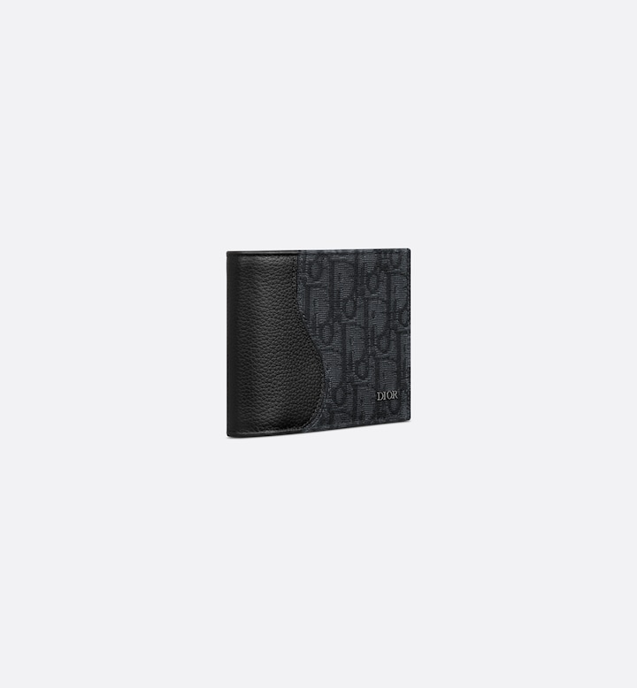 Saddle Bifold Card Holder  Black Grained Calfskin Marquetry and Black Oblique Jacquard