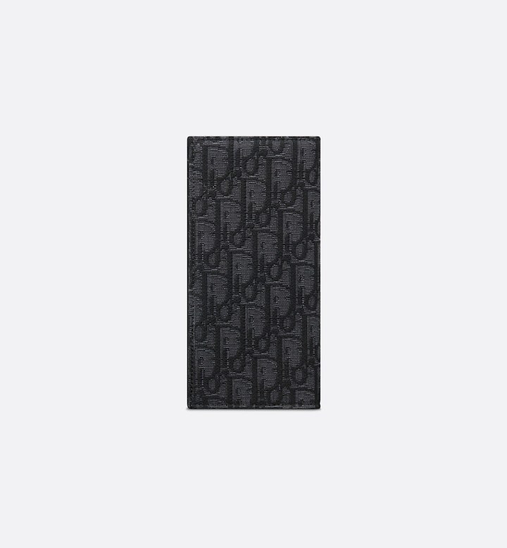 Vertical Long Wallet Black Oblique Jacquard