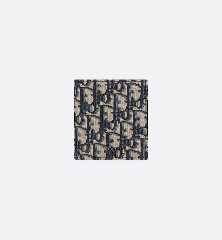 Vertical Bifold Wallet Beige and Black Oblique Jacquard