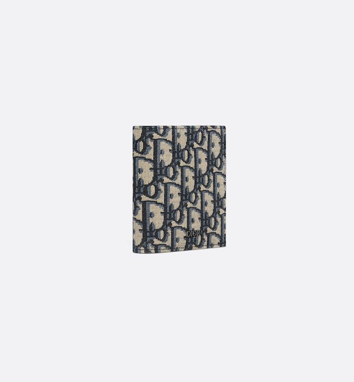 Vertical Bifold Wallet Beige and Black Oblique Jacquard