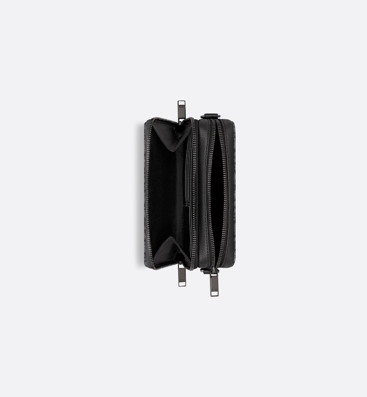 Zipped Pouch with Strap Black Oblique Jacquard