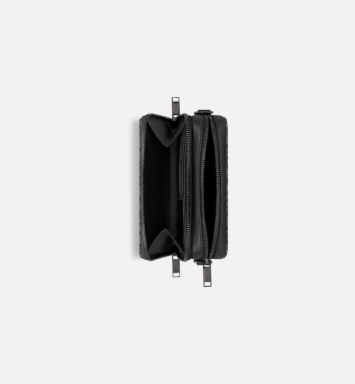 Zipped Pouch with Strap Black Oblique Jacquard