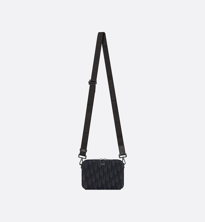 Zipped Pouch with Strap Black Oblique Jacquard