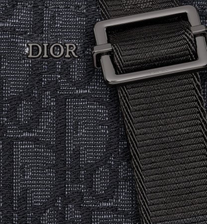 Zipped Pouch with Strap Black Oblique Jacquard