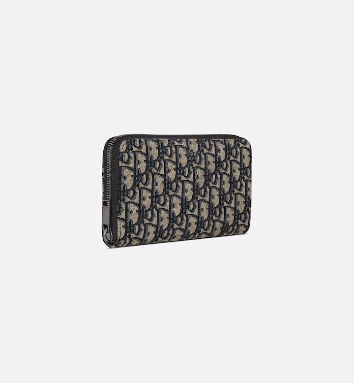Zipped Long Wallet Beige and Black Oblique Jacquard
