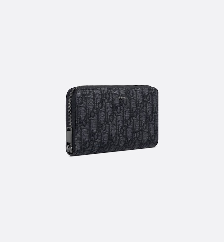 Zipped Long Wallet  Black Dior Oblique Jacquard