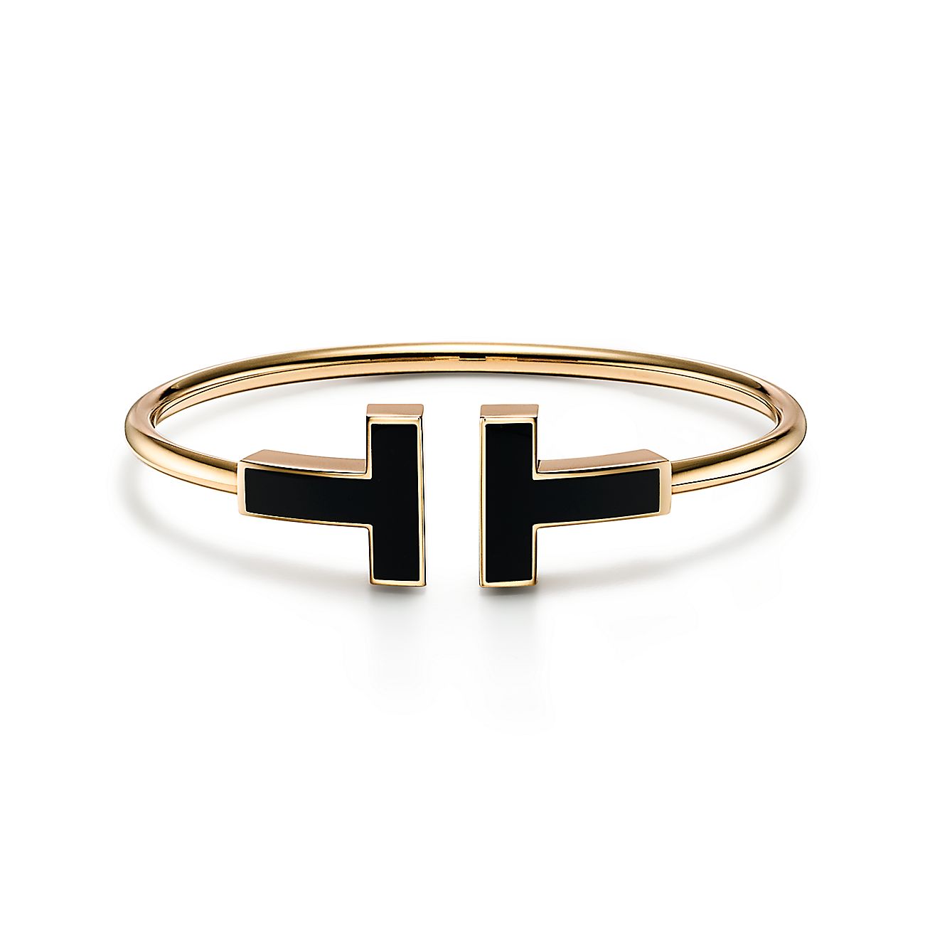 T Wide Black Onyx Wire Bracelet in 18k Gold
