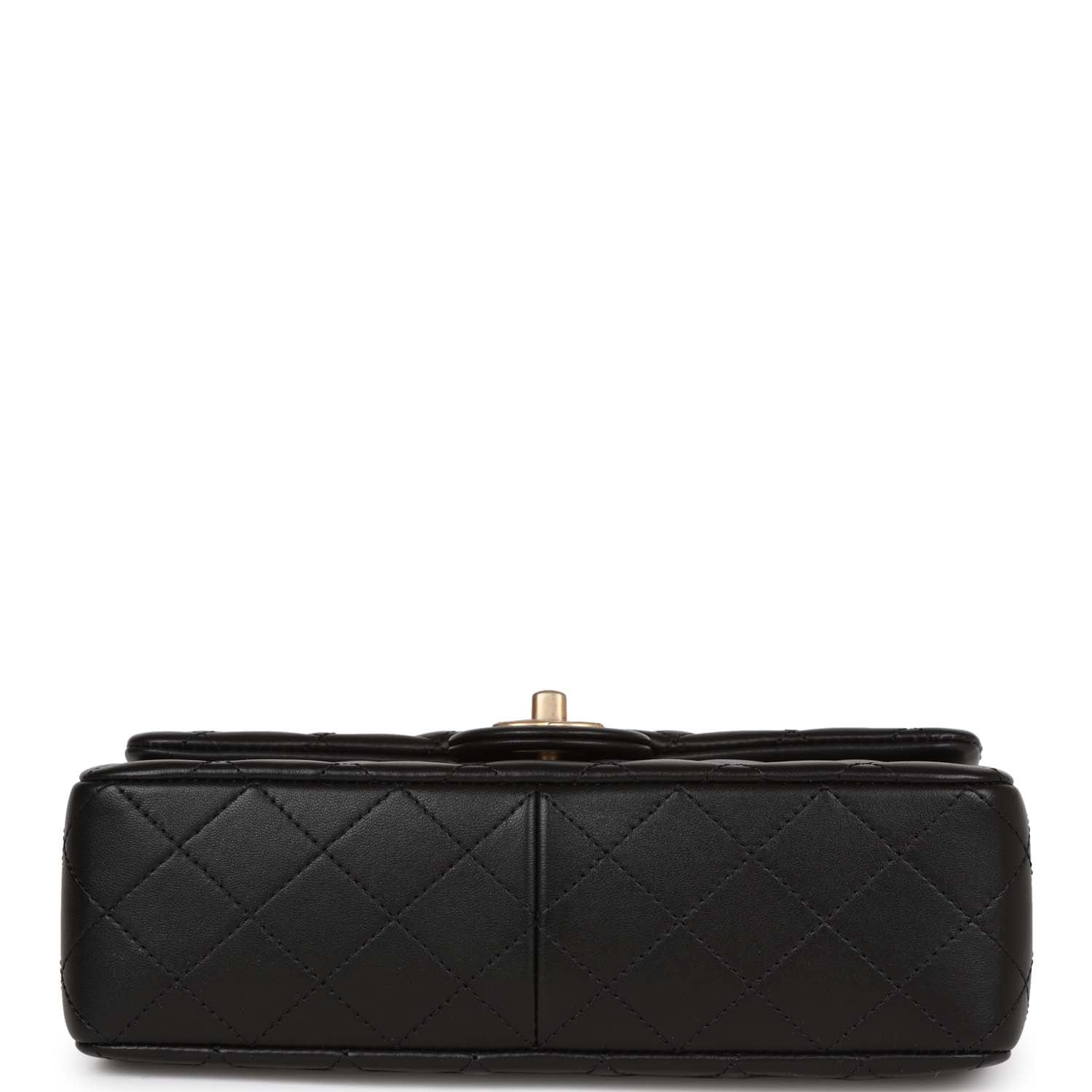 Medium Camellia Crush Flap Bag Black Lambskin Antique Gold Hardware