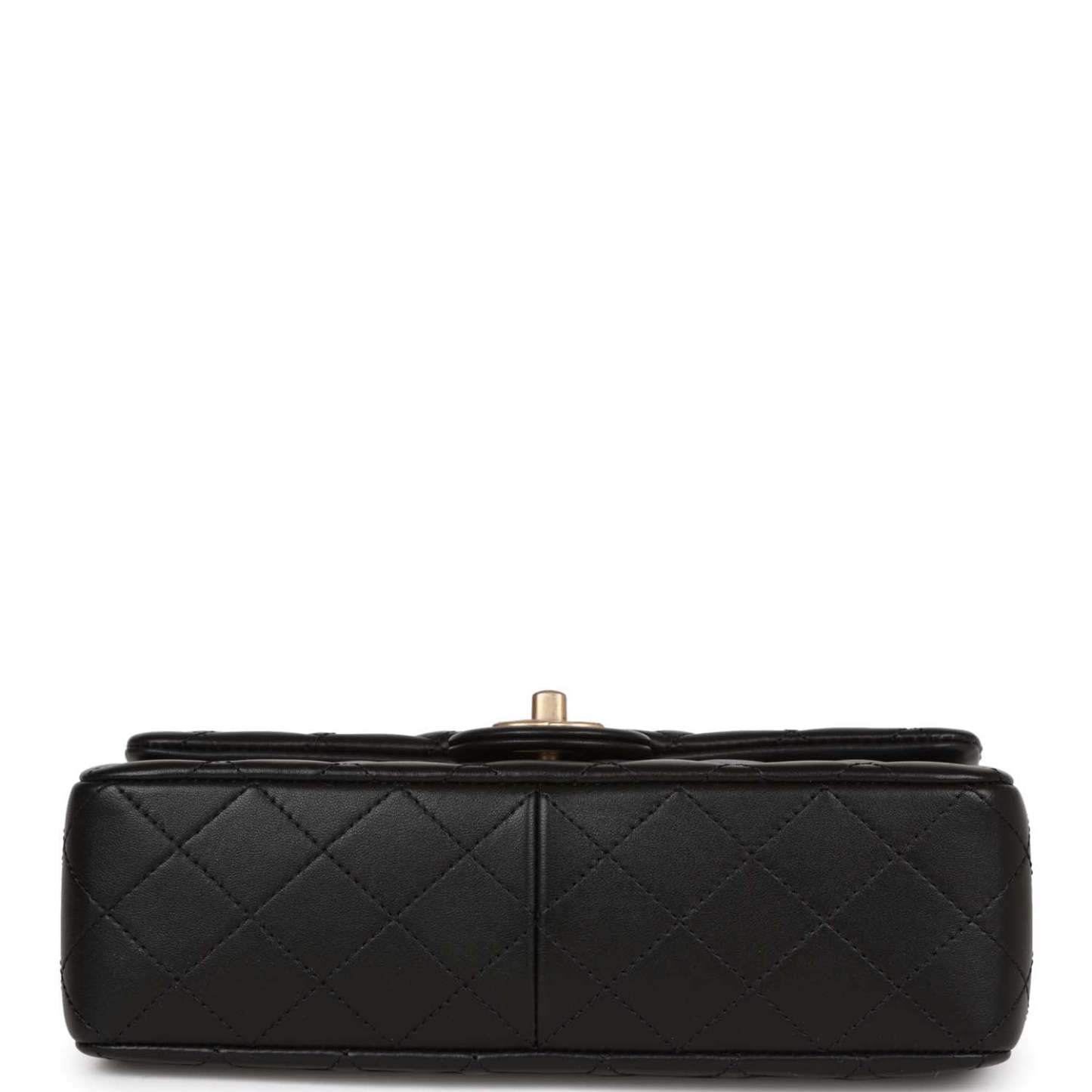 Medium Camellia Crush Flap Bag Black Lambskin Antique Gold Hardware