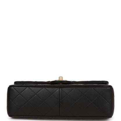 Medium Camellia Crush Flap Bag Black Lambskin Antique Gold Hardware