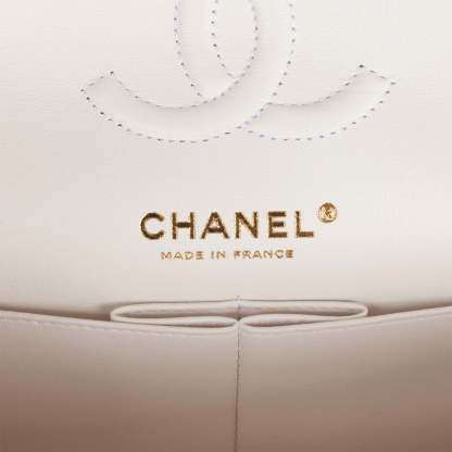 Small Classic Double Flap Bag White Caviar Light Gold Hardware