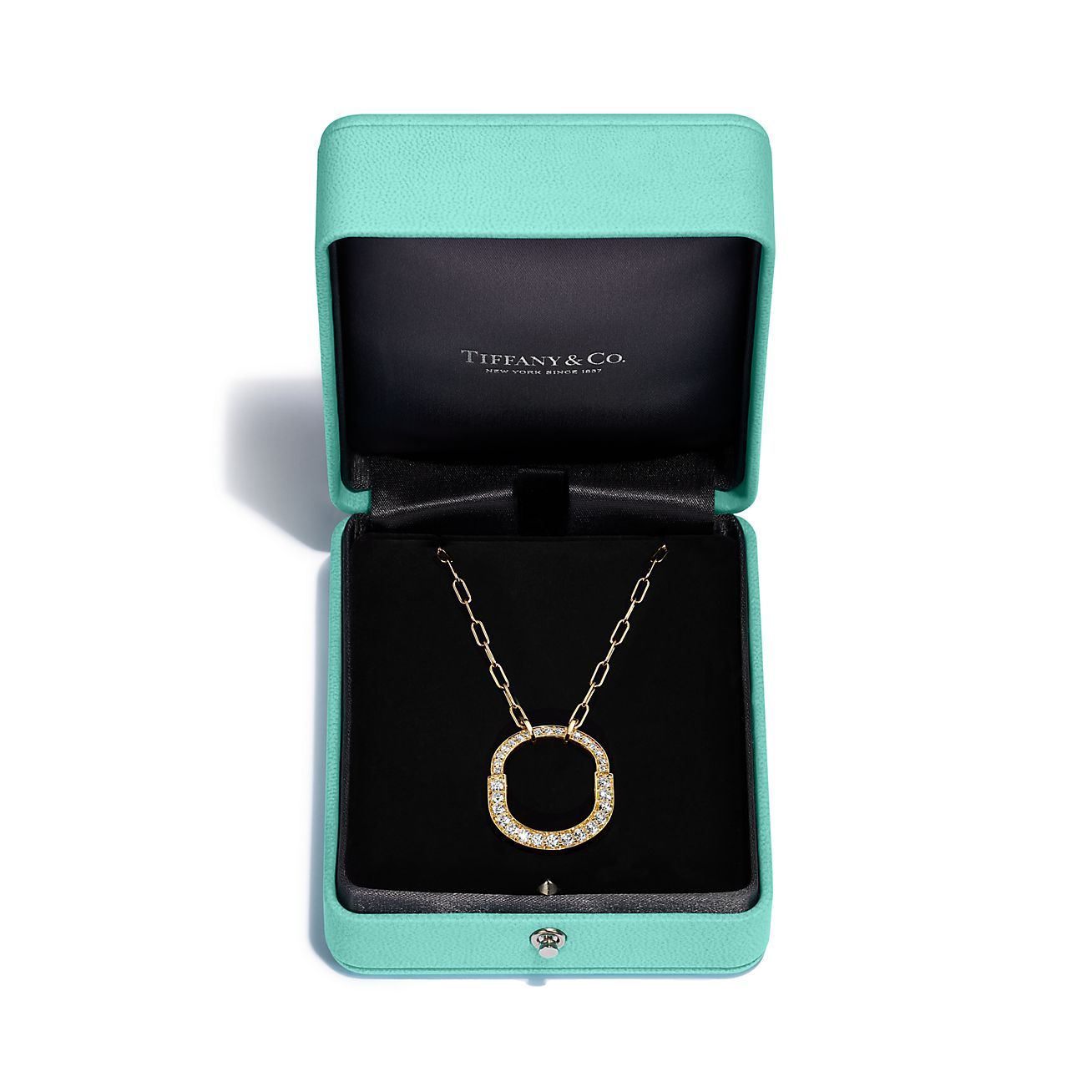 Lock Pendant in Yellow Gold with Pave Diamonds, Medium