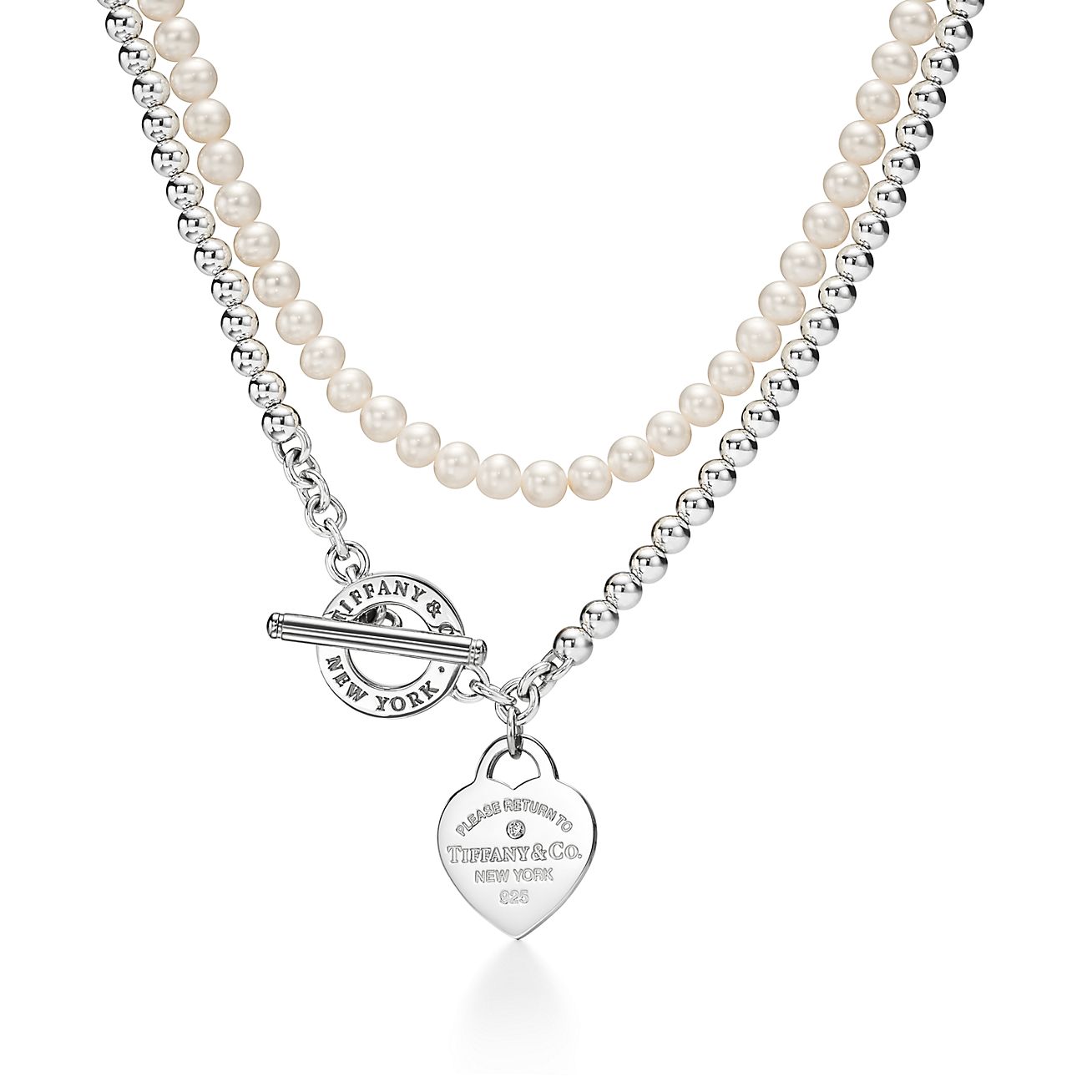 Return to TM Wrap Necklace in Silver with Pearls and a Diamond, Small