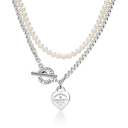 Return to TM Wrap Necklace in Silver with Pearls and a Diamond, Small