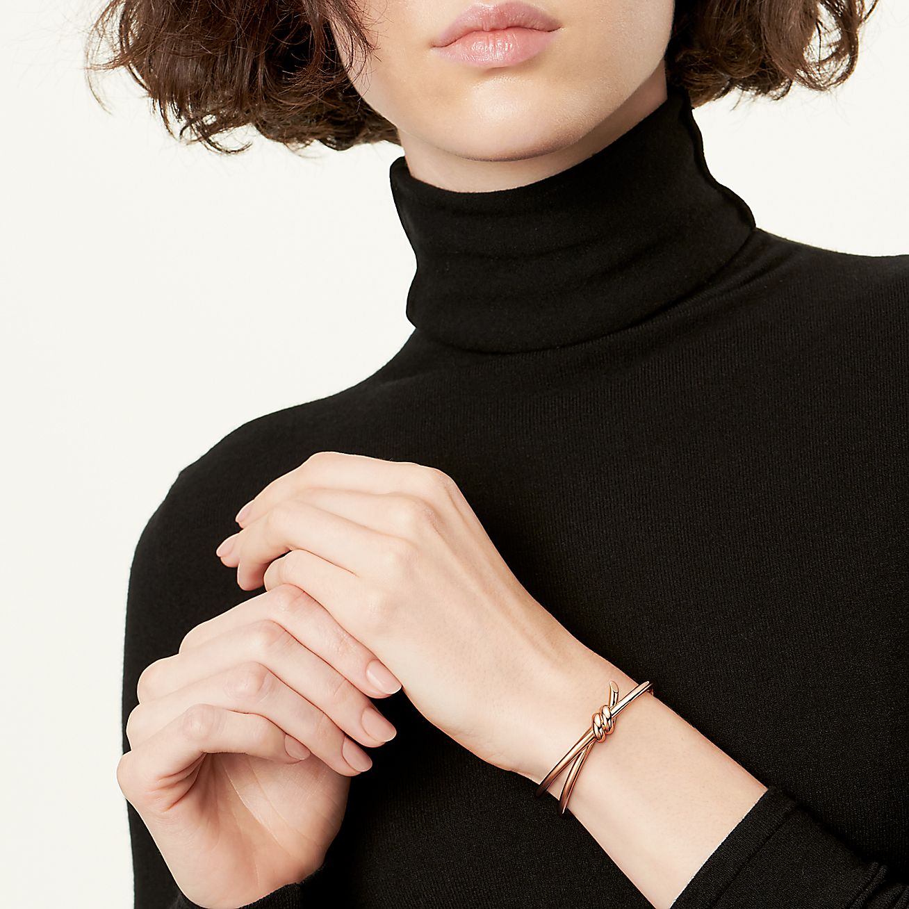 Knot Double Row Hinged Bangle in Rose Gold