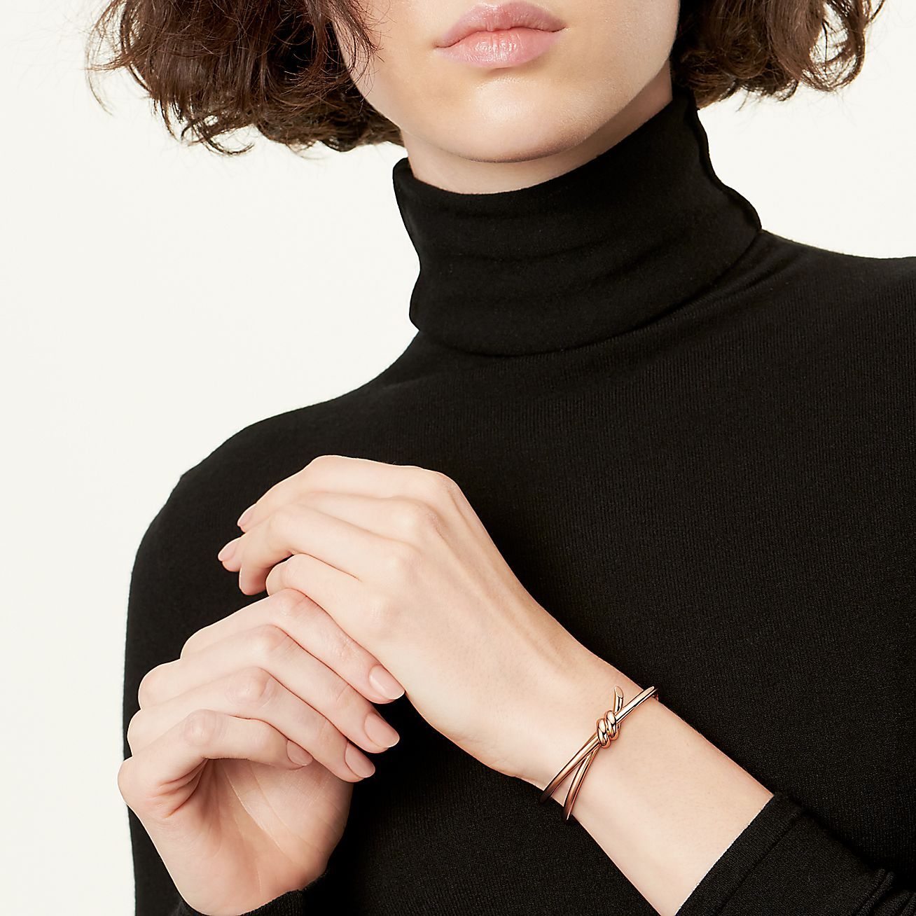 Knot Double Row Hinged Bangle in Rose Gold