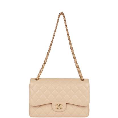 Jumbo Classic Double Flap Bag Beige Caviar Gold Hardware