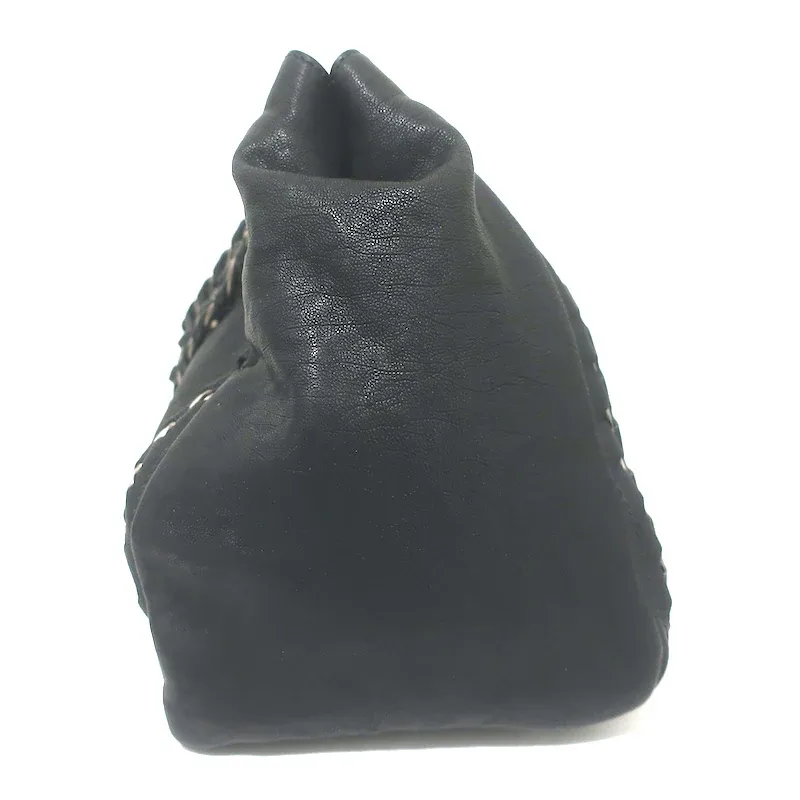 Modern Chain East West Tote Black Leather Large Shoulder Bag