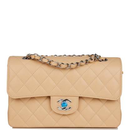 Small Classic Double Flap Bag Beige Caviar Silver Hardware