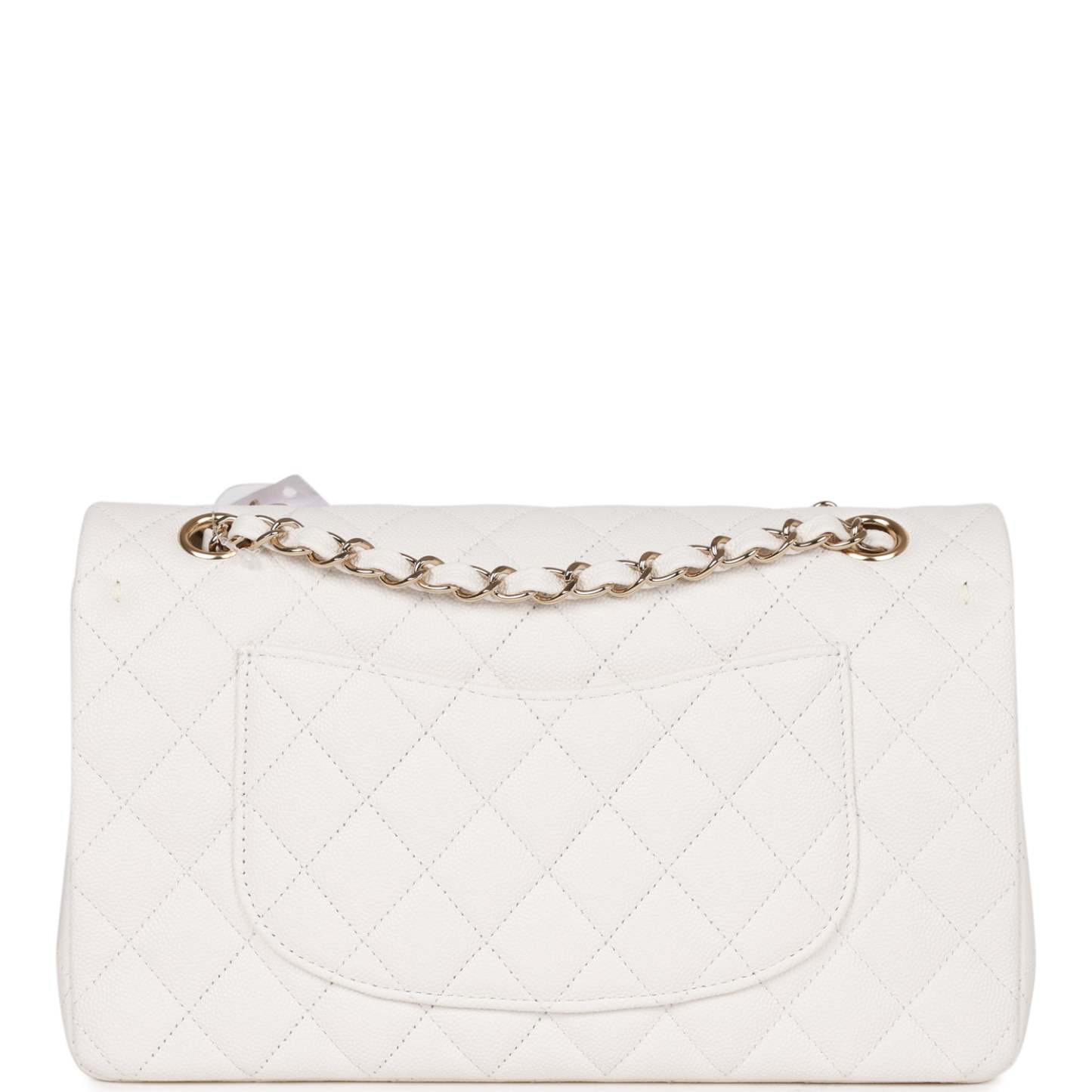 Medium Classic Double Flap Bag White Caviar Light Gold Hardware