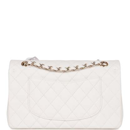 Medium Classic Double Flap Bag White Caviar Light Gold Hardware
