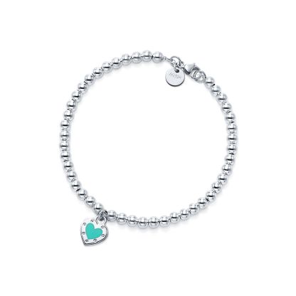 Return to 庐 Love  Blue庐 Heart Tag Bead Bracelet