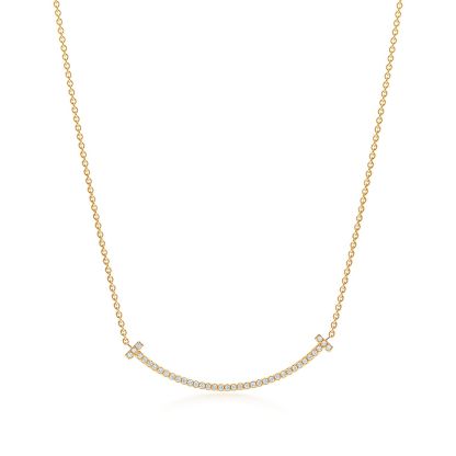T Smile Pendant in Yellow Gold with Diamonds, Small