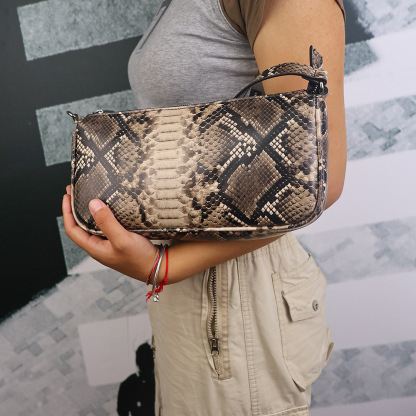 Soft leather snake print shoulder underarm bag