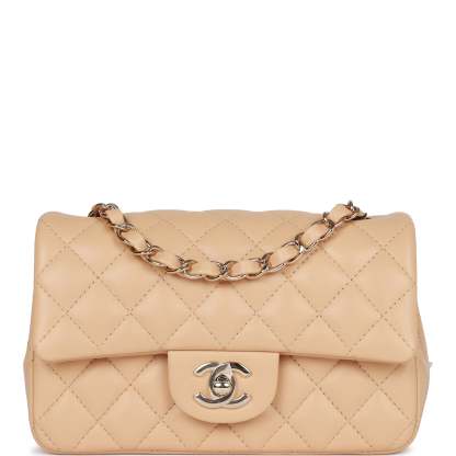 Mini Rectangular Flap Bag Beige Lambskin Light Gold Hardware