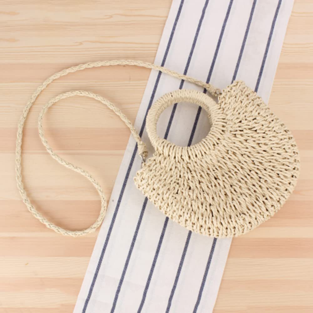 Handmade Woven Shoulder Bag Women Weaving Crossbody Bag Fashion Semicircle Holiday Beach Bags Tote