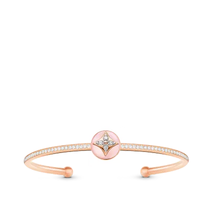 B Blossom Open Bangle, Pink Gold, White Gold, Pink Opal And Diamonds
