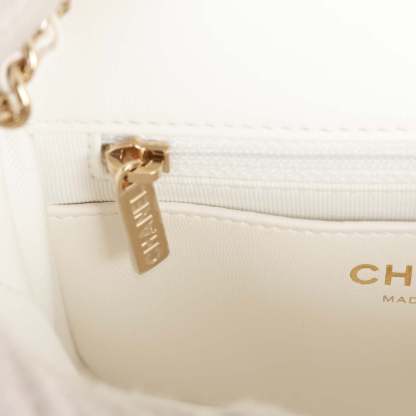 Sweet Mini Square Flap Bag White Lambskin Light Gold Hardware