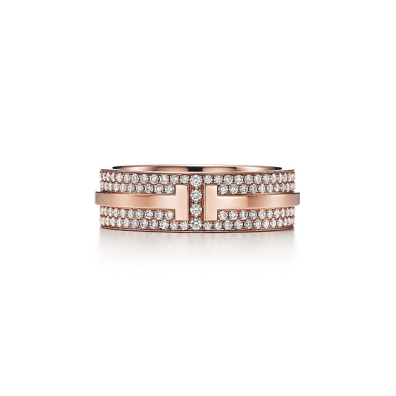 T Wide Pave Diamond Ring in 18k Rose Gold
