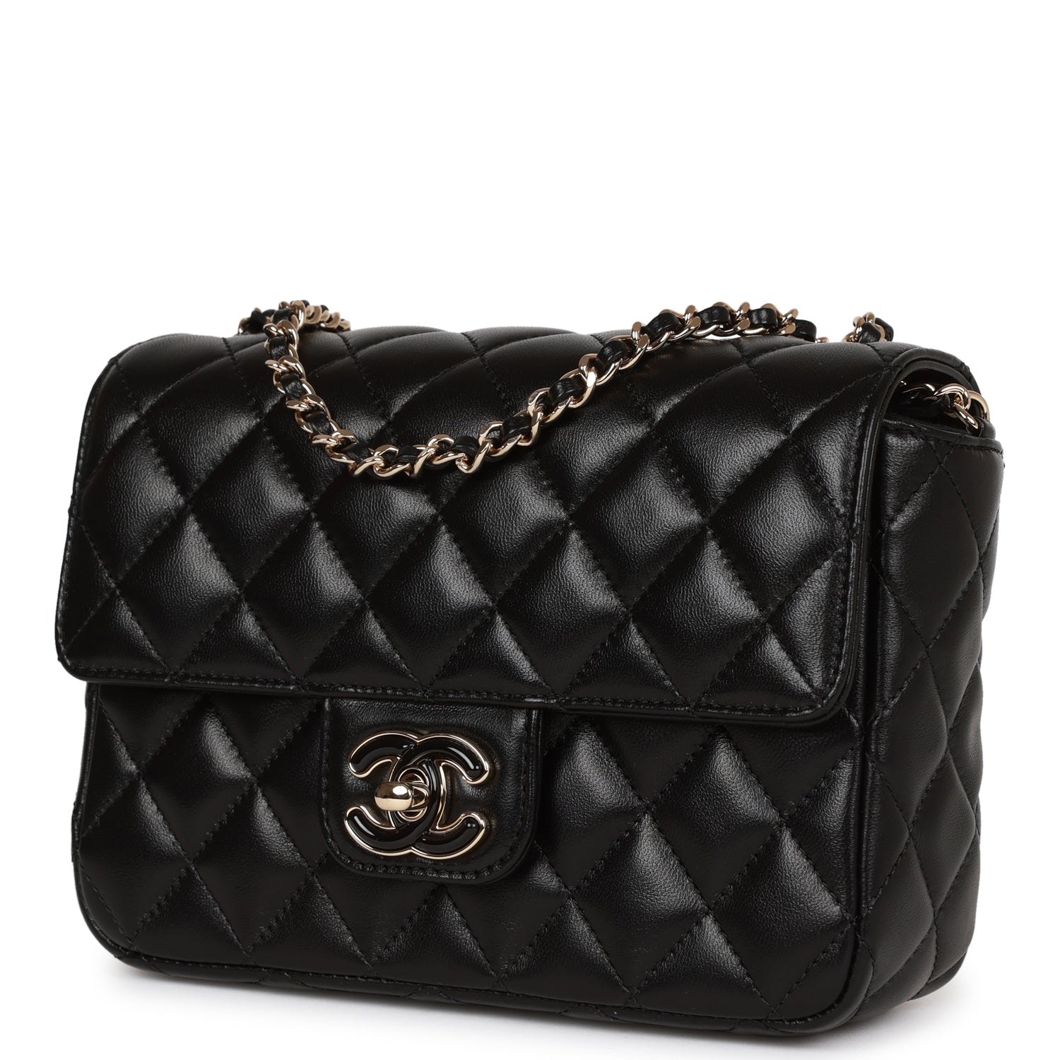 Candy Heart Mini Flap Bag Black Lambskin Enamel and Light Gold Hardware