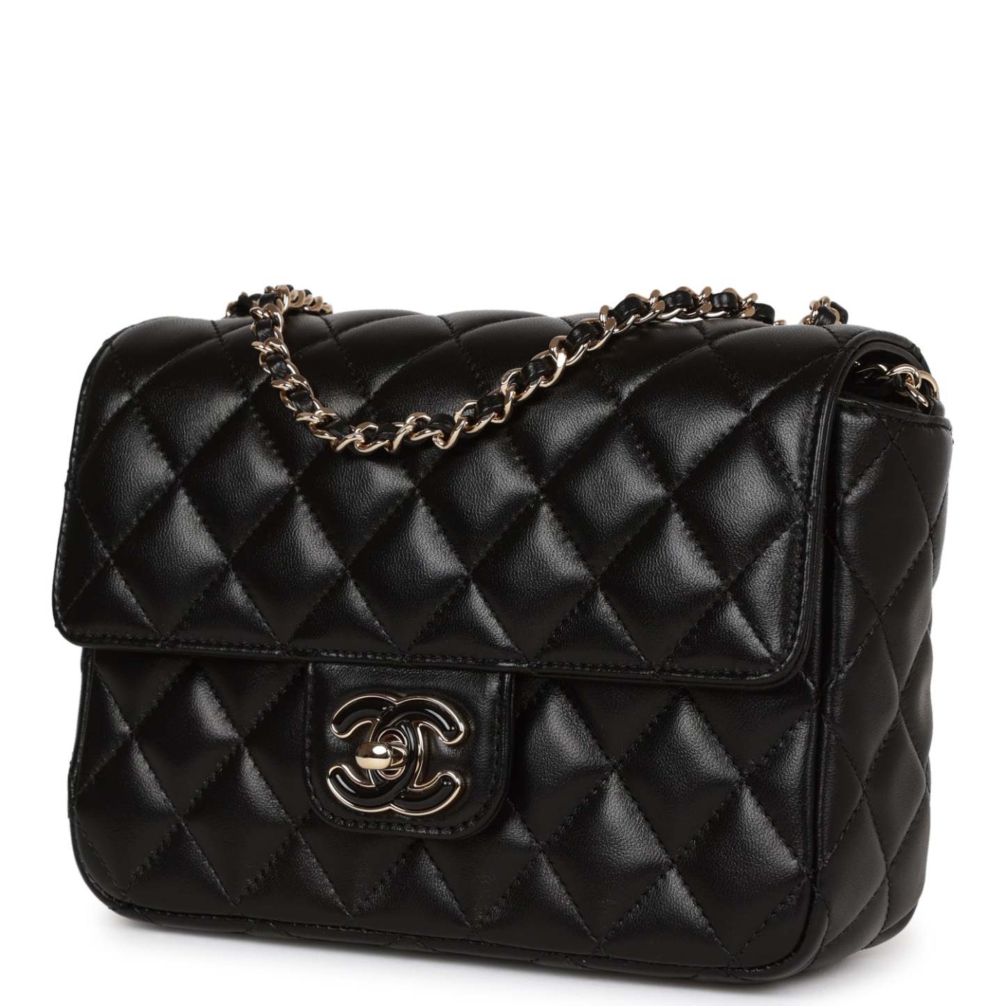 Candy Heart Mini Flap Bag Black Lambskin Enamel and Light Gold Hardware