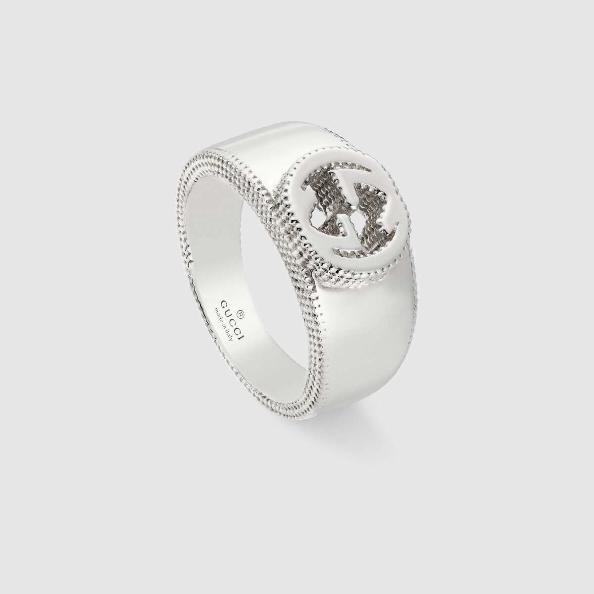 INTERLOCKING G RING IN SILVER