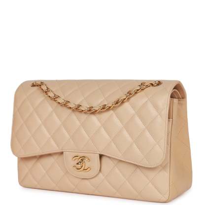 Jumbo Classic Double Flap Bag Beige Caviar Gold Hardware