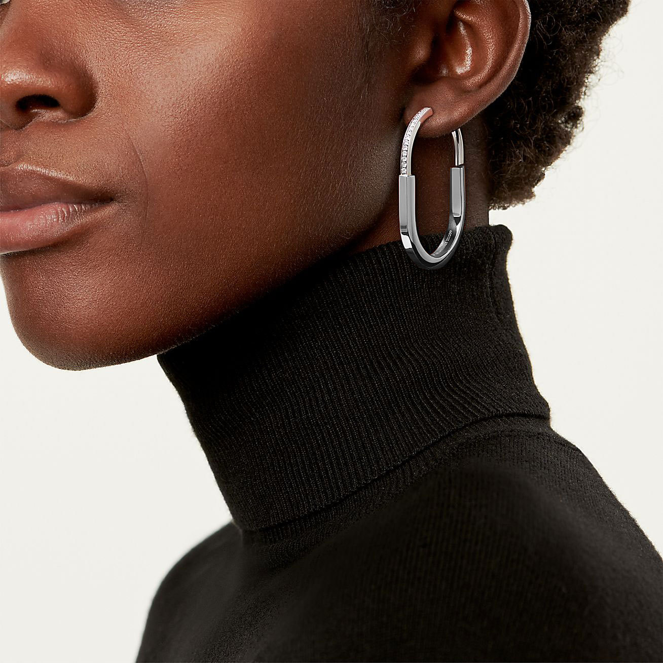 lock earrings Silver and white gold with diamonds, extra large