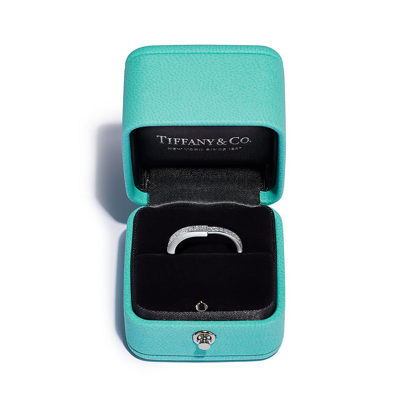 Lock Ring in White Gold with Pave Diamonds