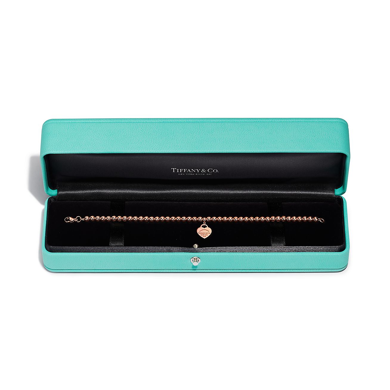 Return to 庐 Heart Tag Bead Bracelet in Rose Gold, 4 mm