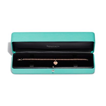 Return to 庐 Heart Tag Bead Bracelet in Rose Gold, 4 mm