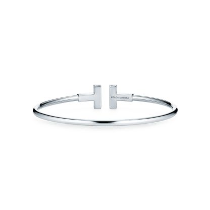 T Diamond Wire Bracelet in 18k White Gold